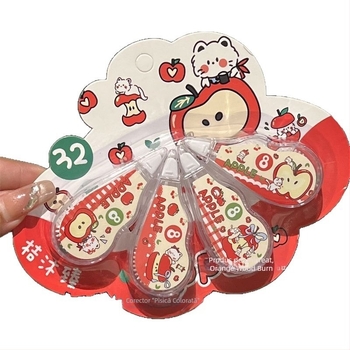Bandă corectoare cu pisică roșie – stil școlar drăguț, inspirație Instagram, design desen animat, ambalaj tip card, mică dimensiune, set de 4 bucăți
