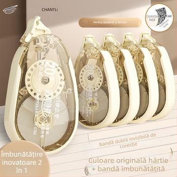 Bandă corectoare bej, culoare hârtie originală, cu straturi dublu invizibile și nucleu de capacitate mare