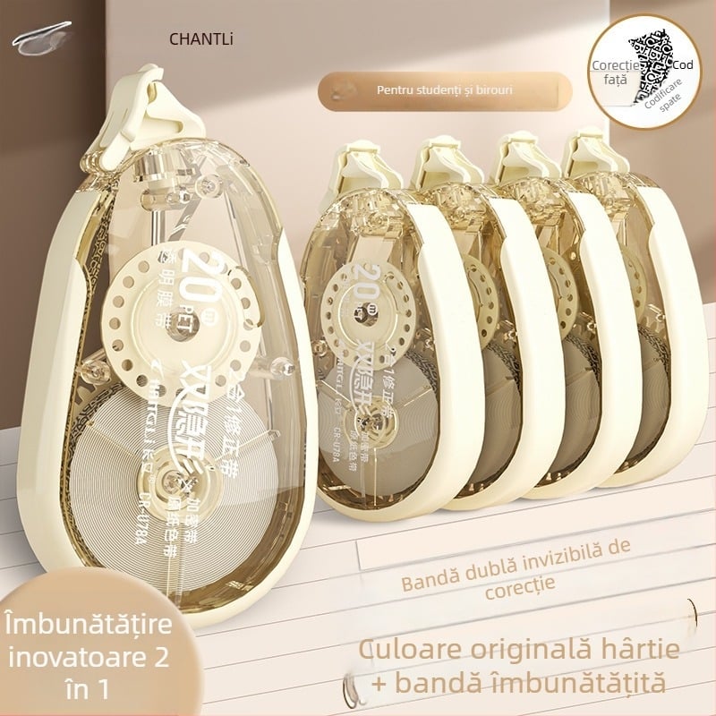 Bandă corectoare bej, culoare hârtie originală, cu straturi dublu invizibile și nucleu de capacitate mare