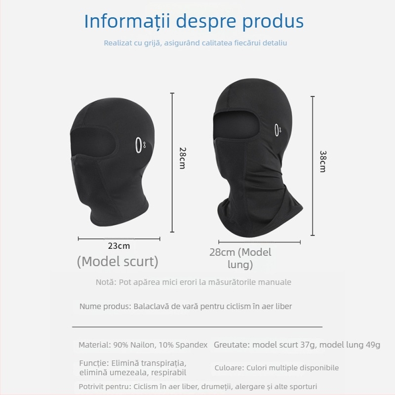 Mască de protecție solară pentru motocicletă – față complet acoperită, material Ice Silk, protecție UV pentru cap