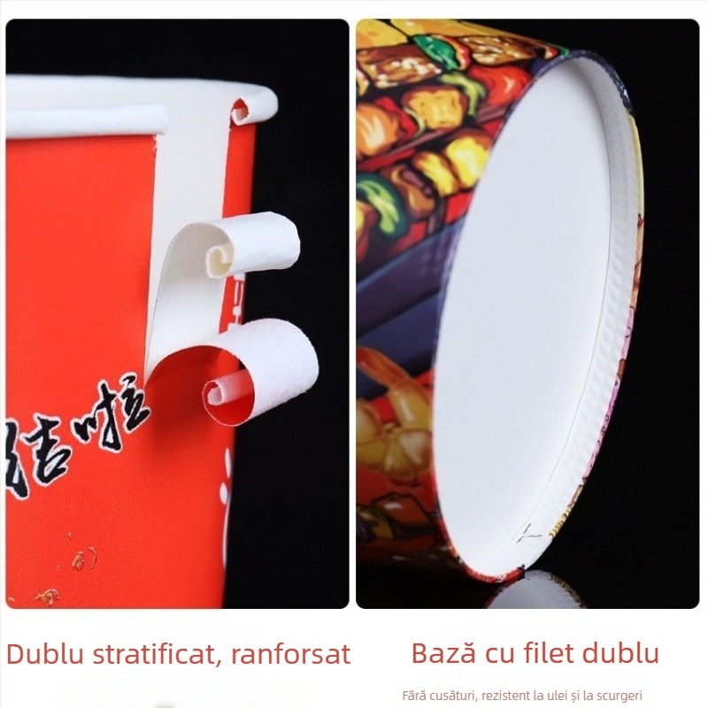 Cupă de hârtie de unică folosință și găleată pentru ambalarea frigăruilor și grătarelor, laminată, capacitate 896–1300 ml
