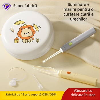 Linguriță de urechi pentru copii, luminoasă, cu lupă și pensete — set de cinci piese pentru curățarea vizuală a urechilor