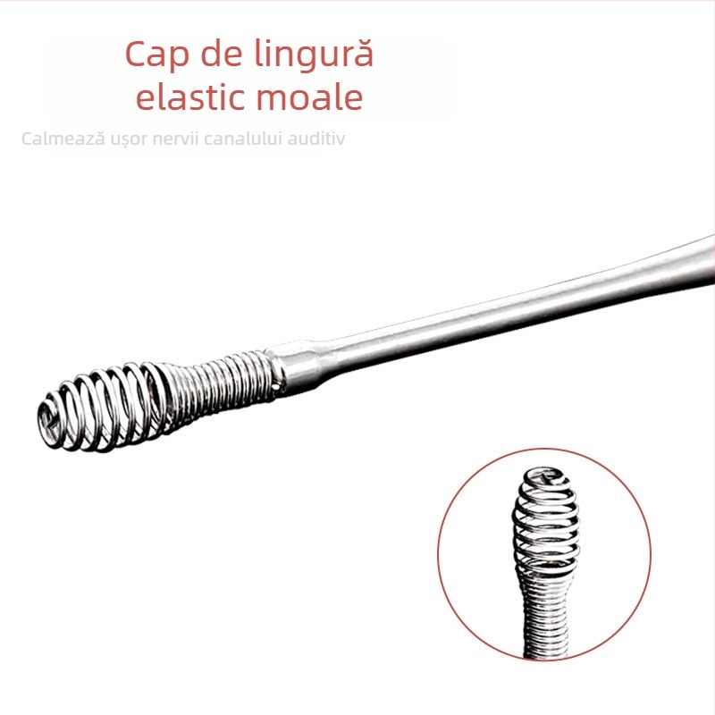 Set de șase linguri pentru urechi, din oțel inoxidabil, capete duble cu spirală