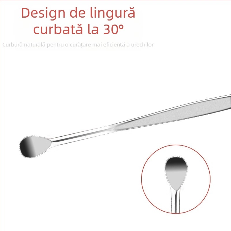 Set de șase linguri pentru urechi, din oțel inoxidabil, capete duble cu spirală