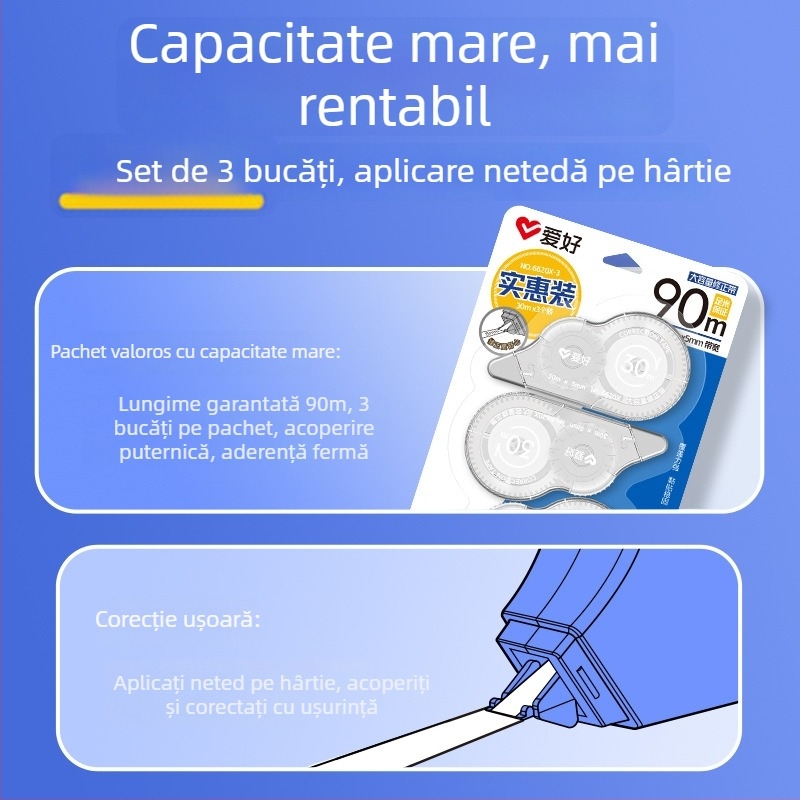 Hobbies set corecție: bandă de corecție capacitate mare, lichid de corectare și pix corector