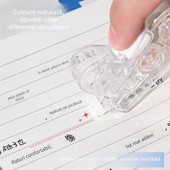 Bandă corectoare cu capac glisant, invizibilă, culoare hârtiei japoneze originale, capacitate mare, aplicare lină
