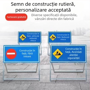 Semn pliabil reflectorizant pentru drum în construcție înainte – interzicerea trecerii vehiculelor și deviație