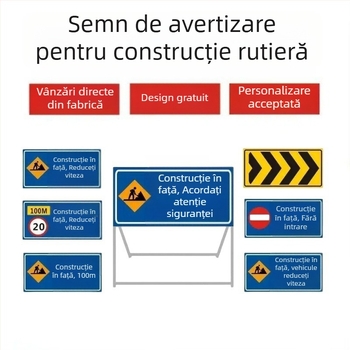 Semn pliabil reflectorizant pentru drum în construcție înainte – interzicerea trecerii vehiculelor și deviație