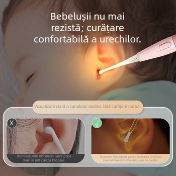 Lingură de urechi din silicon moale, luminoasă, pentru urechi copii – instrument vizual de curățare a urechilor