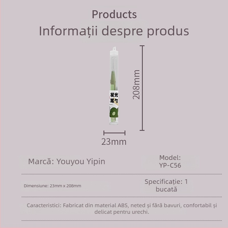 Lingură de urechi din silicon moale, luminoasă, pentru urechi copii – instrument vizual de curățare a urechilor