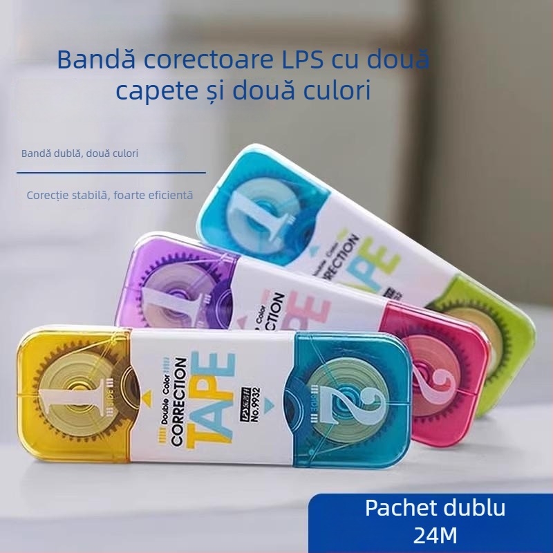 Lepusheng 9932 Bandă corectoare cu două capete, două culori, 24 m, capacitate mare, galbenă