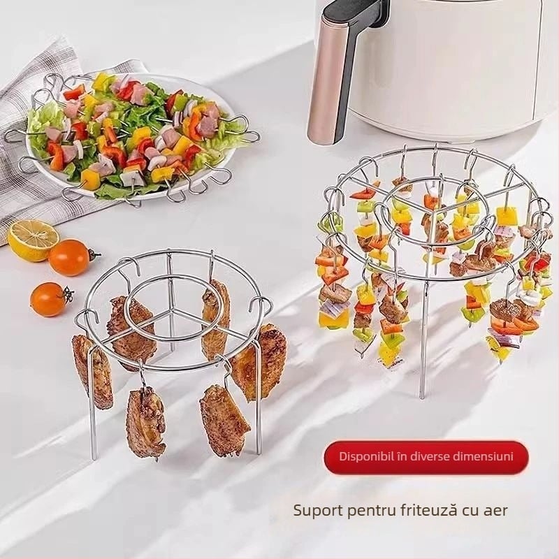 Grătar vertical BBQ pentru friteuză cu aer, din oțel inoxidabil, ușor de curățat