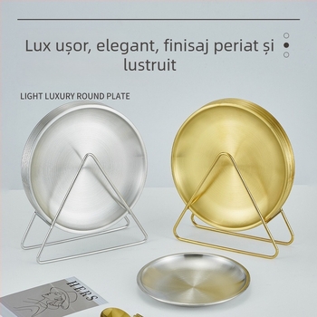 Stil coreean, oțel inoxidabil auriu, farfurie pentru oase cu suport de depozitare, farfurie rotundă pentru cafenea, alimentară, farfurie de grătar ușoară