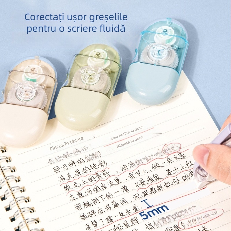 Set corector capsule Deli 71510 pentru elevi, 32 m, capacitate mare, bandă de corectare mini cu desene animate