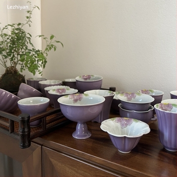 Ceașcă de ceai ceramică, pictată manual cu o peonie mov, pentru uz casnic