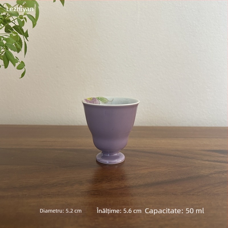 Ceașcă de ceai ceramică, pictată manual cu o peonie mov, pentru uz casnic