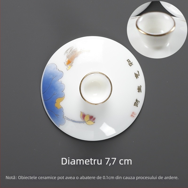 Bol de ceai din porțelan alb, margine aurie, culoare solidă, design cer înstelat