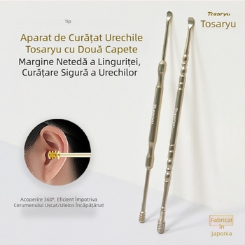 Sekikawa Lingură dublă pentru urechi, cu spirală cu arc, din oțel inoxidabil, roz auriu