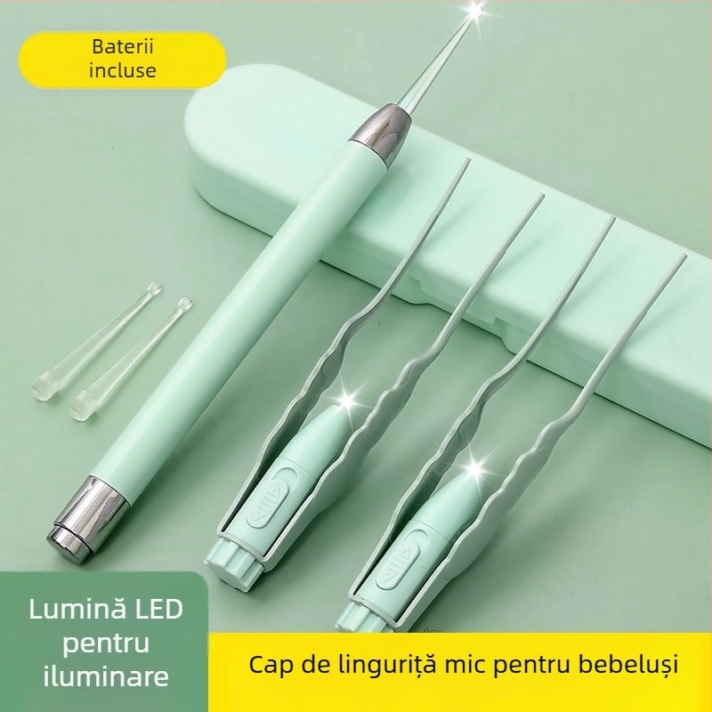 Lingură de urechi cu lumină pentru bebeluși și copii – instrument sigur pentru îndepărtarea cerumenului