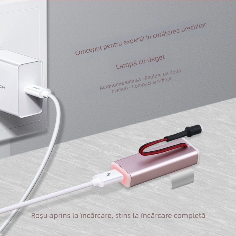 Instrument vizual pentru curățarea urechii, reîncărcabil, linguriță iluminată, mâner, încărcare USB