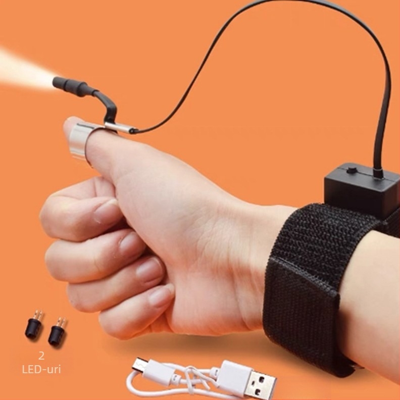 Instrument profesional pentru curățarea urechilor din oțel inoxidabil, cu trei niveluri de luminozitate și lumină de mână reîncărcabilă