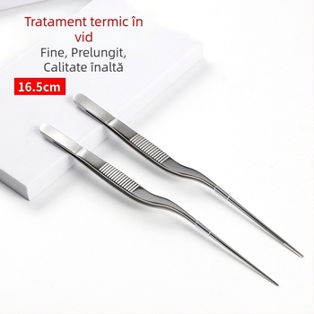 Forceps din oțel inoxidabil, în formă de pistol, lungime 16,5 cm, vârf curbat pentru curățarea urechii și a gâtului, cu vată