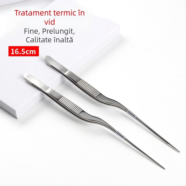 Forceps din oțel inoxidabil, în formă de pistol, lungime 16,5 cm, vârf curbat pentru curățarea urechii și a gâtului, cu vată