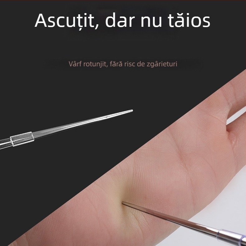 Forceps din oțel inoxidabil, în formă de pistol, lungime 16,5 cm, vârf curbat pentru curățarea urechii și a gâtului, cu vată