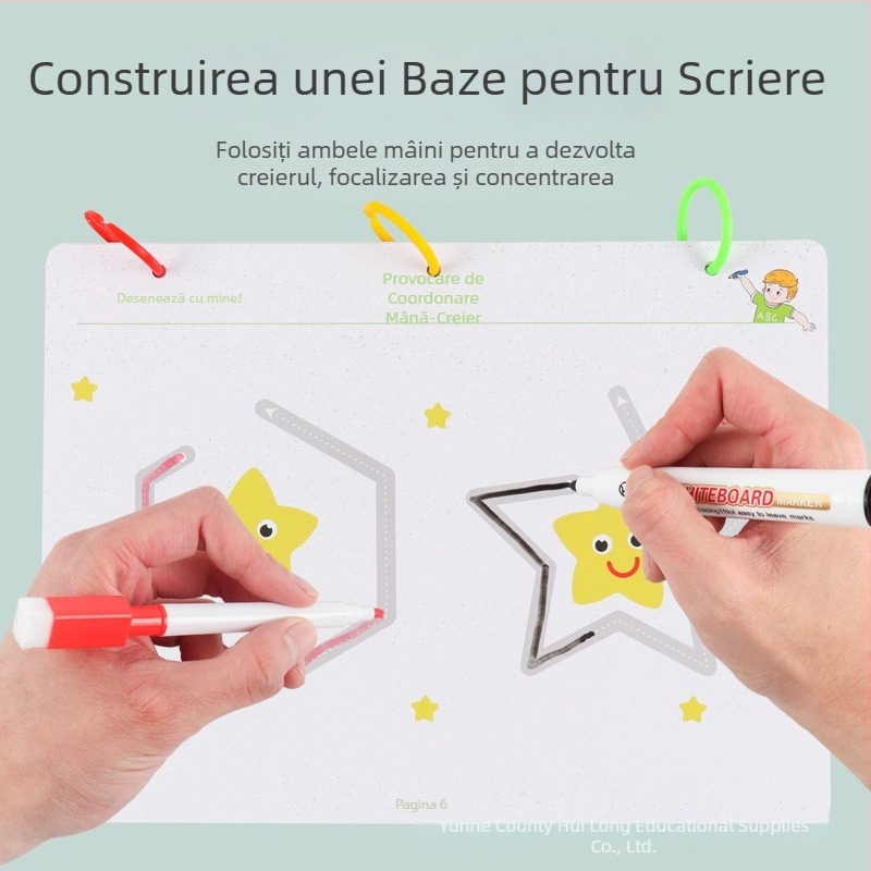 Carte de antrenament pentru controlul pixului, șters – pentru copii: logică, coordonare mână-ochi, exerciții de scriere și hartă mentală