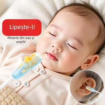 Set de curățare a urechilor pentru bebeluși, cu lingură de urechi cu două capete și vârf fin din bumbac