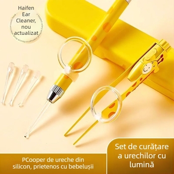 Instrument de curățare a urechilor cu lumină, în formă de girafă, sigur pentru copii, pensetă pentru cerumen