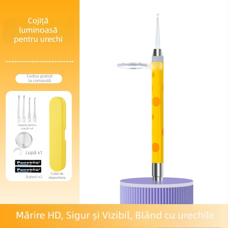 Instrument de curățare a urechilor cu lumină, în formă de girafă, sigur pentru copii, pensetă pentru cerumen