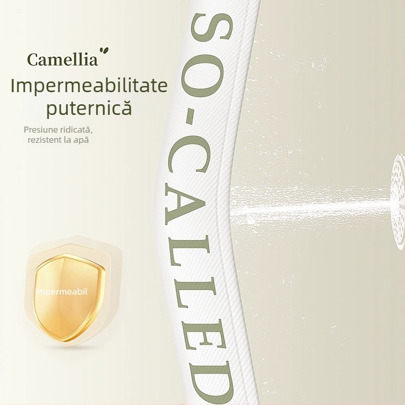 Cortină de duș din poliester, cu model camelia, impermeabilă, construcție îmbunătățită, montaj ușor fără găuri