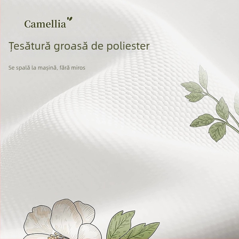 Cortină de duș din poliester, cu model camelia, impermeabilă, construcție îmbunătățită, montaj ușor fără găuri
