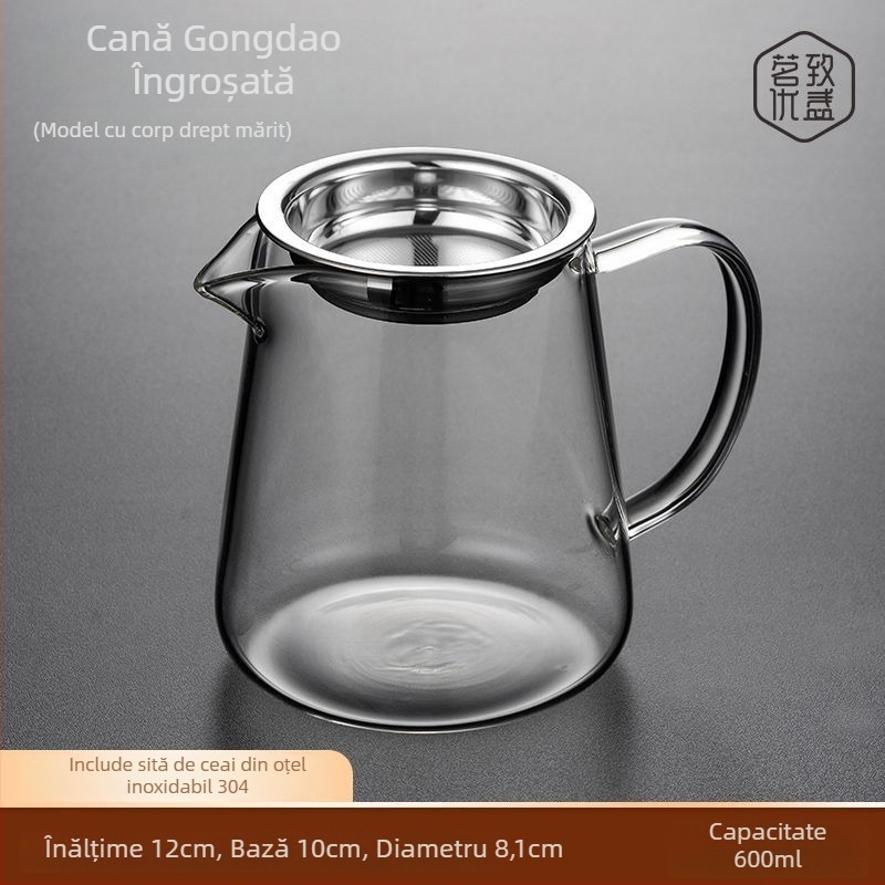 Pahar de ceai din sticlă rezistentă la căldură, cu separator și filtru – set pentru uz casnic