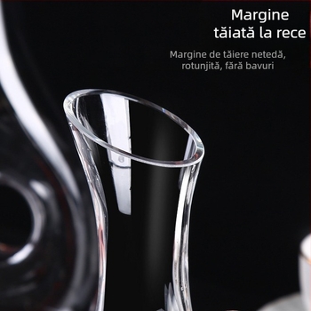 Decantor din cristal transparent pentru vin, cu mâner, gură înclinată, design în formă de U, 1500 ml