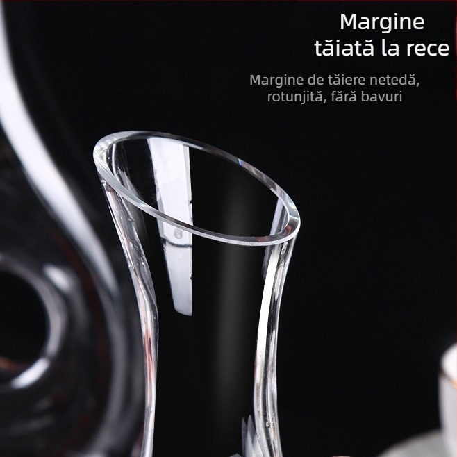 Decantor din cristal transparent pentru vin, cu mâner, gură înclinată, design în formă de U, 1500 ml