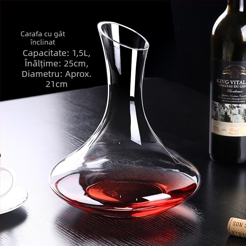 Decantor din cristal transparent pentru vin, cu mâner, gură înclinată, design în formă de U, 1500 ml