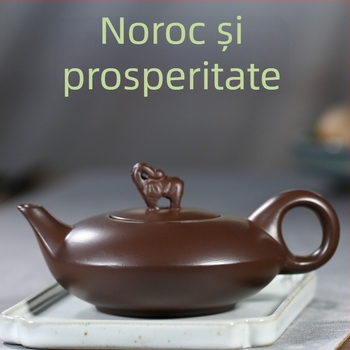 Ceainic Yixing din argilă purpurie, în formă de elefant — set cadou pentru ceai, pictat manual