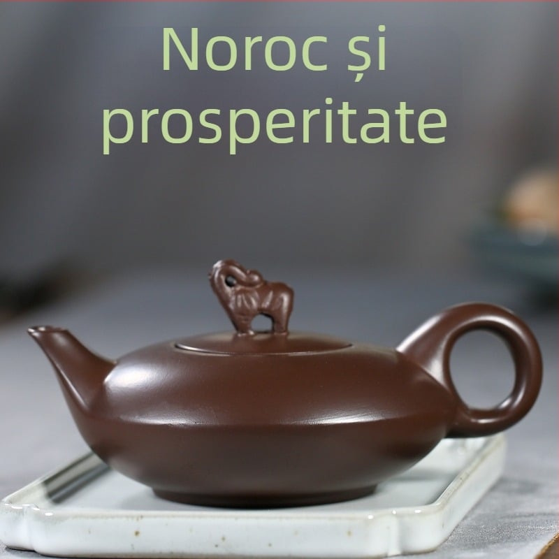 Ceainic Yixing din argilă purpurie, în formă de elefant — set cadou pentru ceai, pictat manual