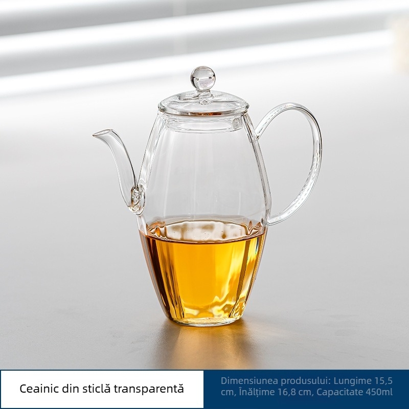 Ceainic Guifei din sticlă, transparent, gri fumuriu, rezistent la temperaturi înalte, corp îngroșat, în stil Song, aspect premium