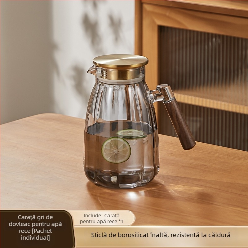 Sticlă borosilicată pentru apă rece, capacitate mare, infuzor de ceai