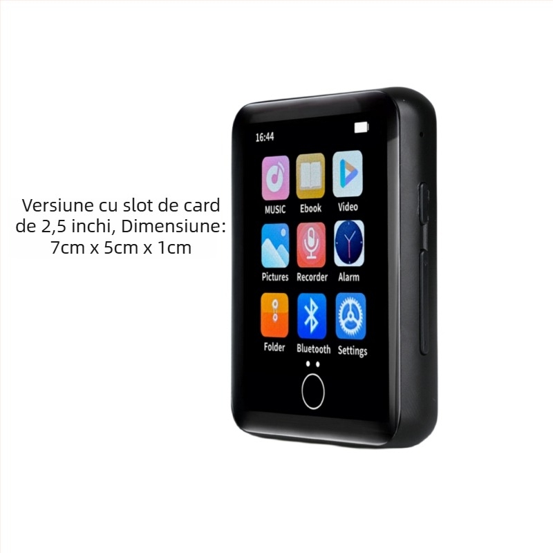 Player MP3 din metal cu Bluetooth, ecran tactil de 2,4 inchi, redare MP4, sunet fără pierderi, suport card TF, difuzor extern