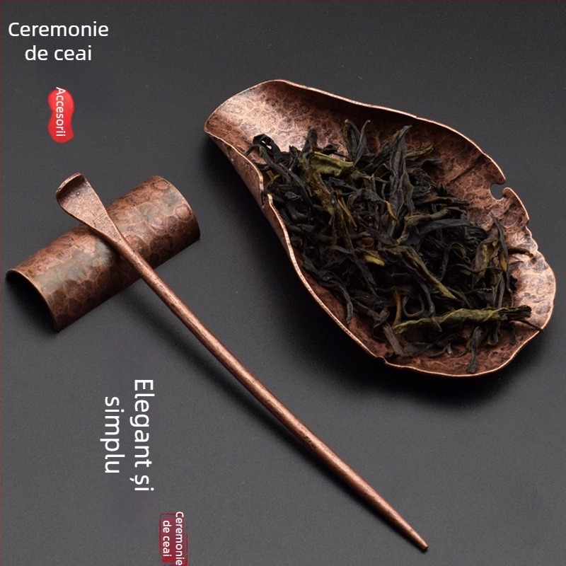 Set Gongfu pentru ceremonia ceaiului: linguriță de ceai, lingură de ceai, clește pentru ceai și accesorii din aliaj de cupru în culoarea cuprului