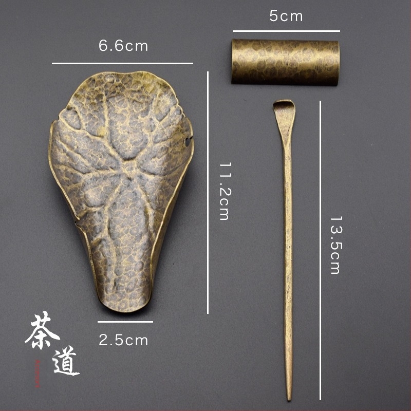 Set Gongfu pentru ceremonia ceaiului: linguriță de ceai, lingură de ceai, clește pentru ceai și accesorii din aliaj de cupru în culoarea cuprului