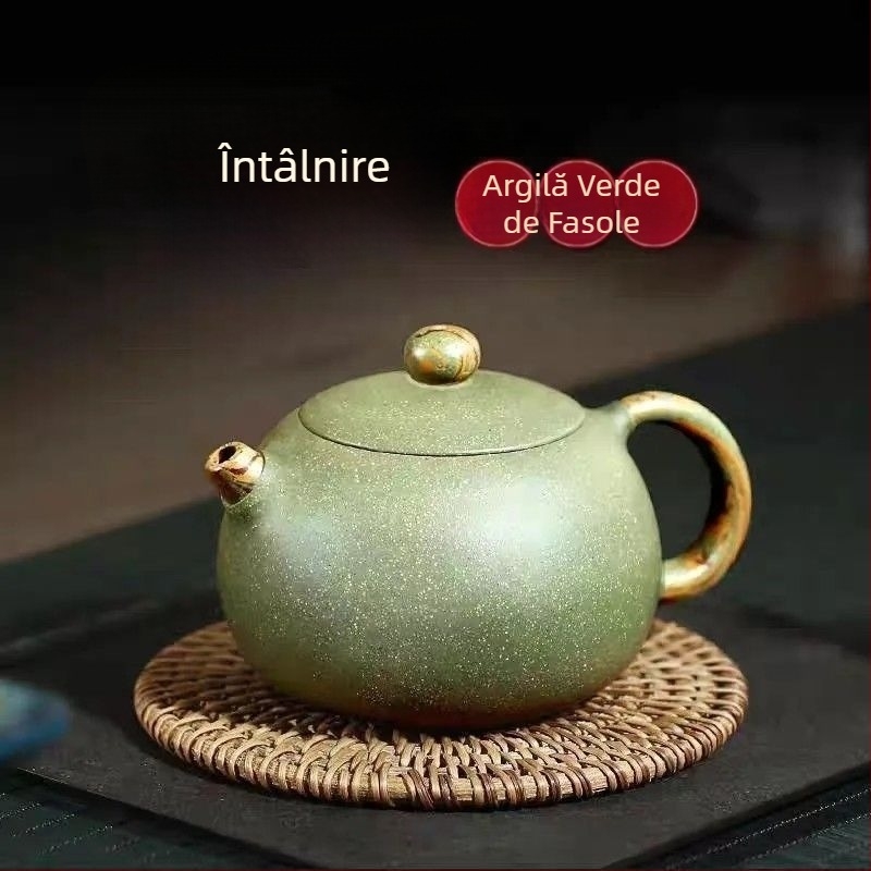 Ceainic Xishi din lut mov, cu motiv lotus, set de ceai Kung Fu pentru uz casnic