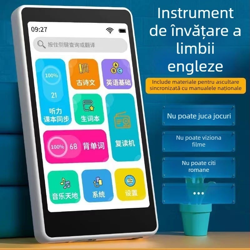Dispozitiv de învățare engleză de buzunar, cu ecran de 5 inch, pentru repetare și ascultarea vocabularului