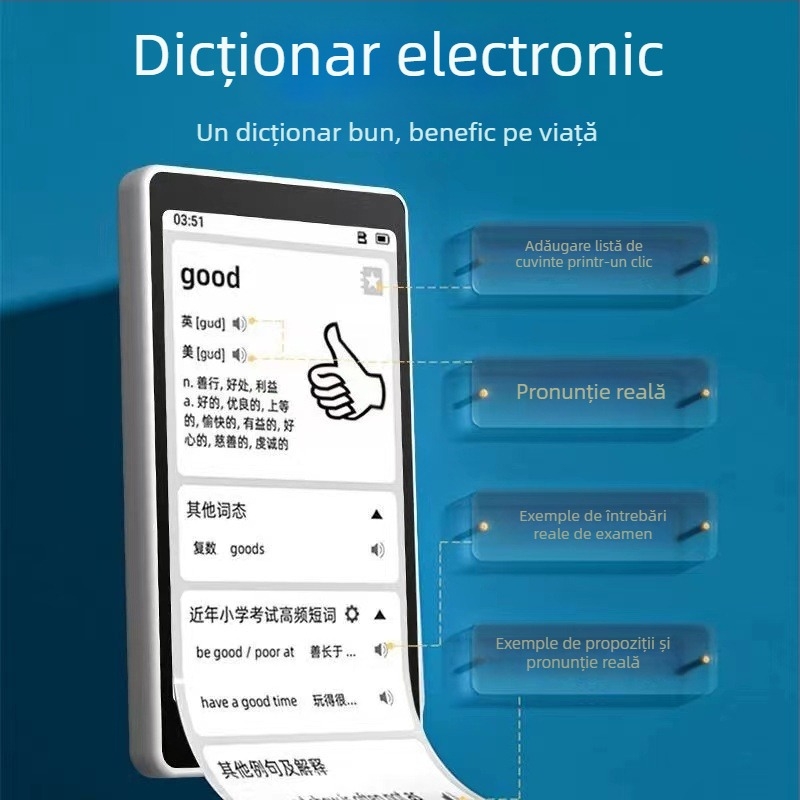 Dispozitiv de învățare engleză de buzunar, cu ecran de 5 inch, pentru repetare și ascultarea vocabularului