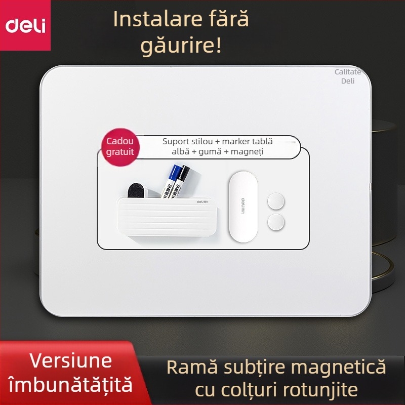 Deli 50026 Tablă albă cu ramă îngustă, tablă magnetică de scris pentru birou, 900×600 mm
