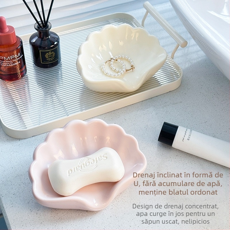 Sapunieră în formă de scoică cu drenaj, suport de săpun din plastic pentru baie, cutie de depozitare perforată, de înaltă calitate